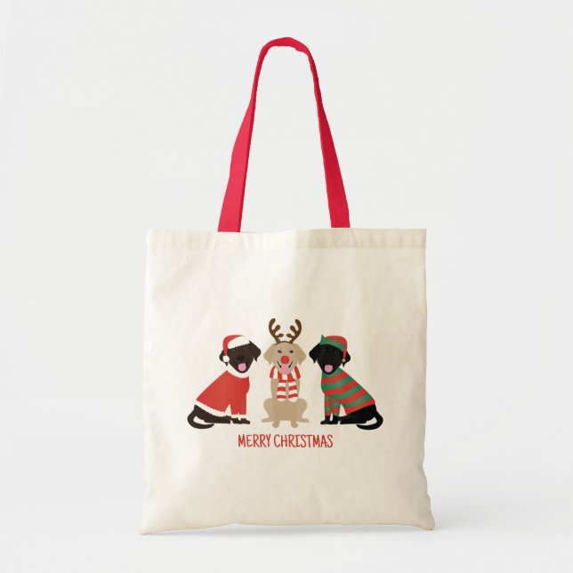 Bolsa Tote Feliz Natal Labrador - Cães de Retriever (Frente)