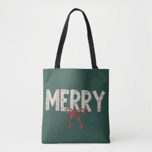 Bolsa Tote Feliz Natal Laço Préppy Férias Coquette Inverno