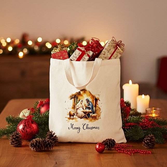 Bolsa Tote Feliz Natal Natividade (Criador carregado)