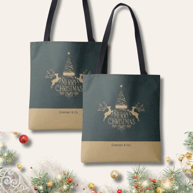 Bolsa Tote Feliz Natal Nome Personalizado para Equipe Corpora (Criador carregado)