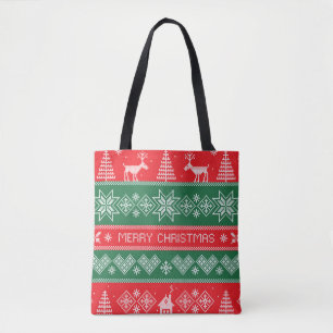 Bolsa Tote Feliz Natal: padrão festivo vintage.