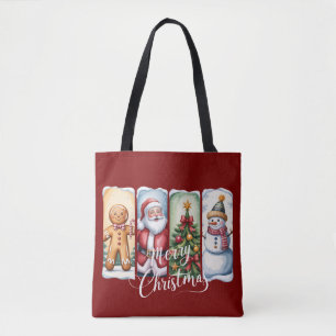 Bolsa Tote Feliz Natal Papai Noel Boneco de Neve Árvore de Na