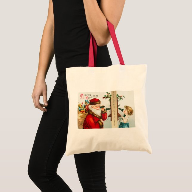 Bolsa Tote Feliz Natal Papai Noel por Ellen Clapsaddle (Frente (produto))