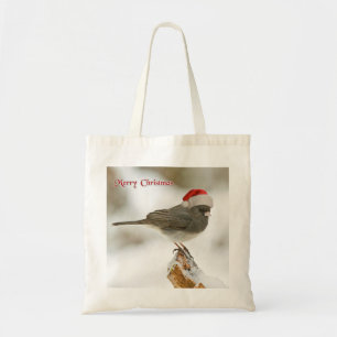 Bolsa Tote Feliz Natal personalizado Bird Santa Hat
