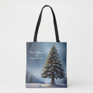 Bolsa Tote Feliz Natal Pine Tree Floco de Neve Feriado de inv