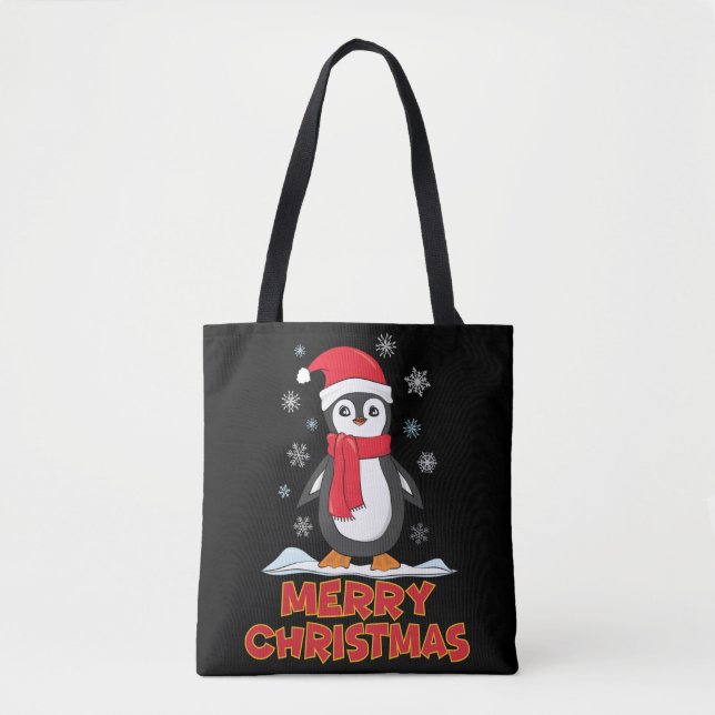 Bolsa Tote Feliz Natal - Pinguim Gato (Frente)