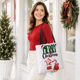 Bolsa Tote Feliz Natal Plaid Festa de Natal