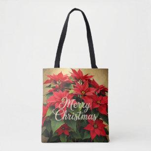 Bolsa Tote Feliz Natal Poinsettias Vermelhas
