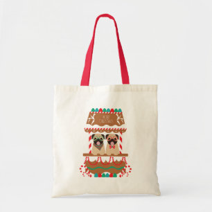 Bolsa Tote Feliz Natal Pugs Holiday Stand Dogs