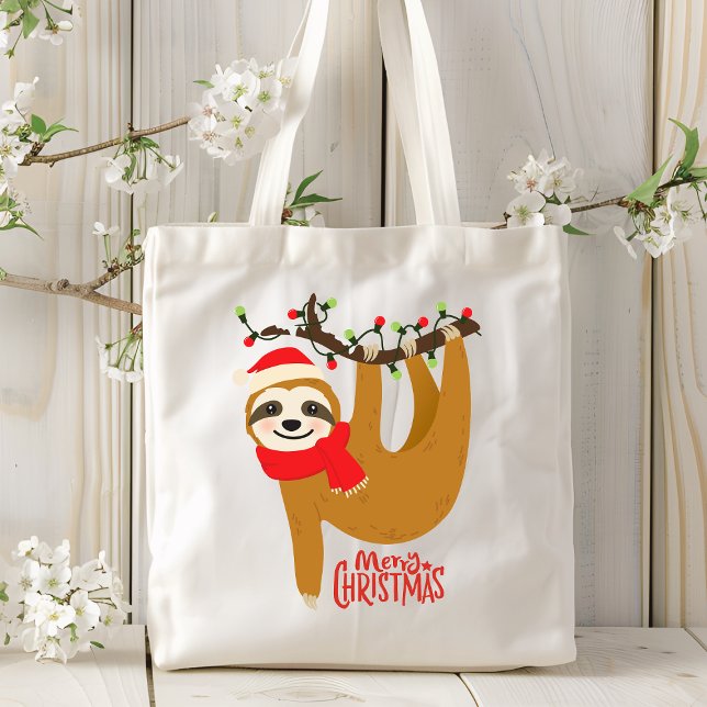 Bolsa Tote Feliz Natal Sloth | Feriados (Criador carregado)