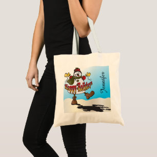 Bolsa Tote Feliz Natal Snowman DIY Name Natal