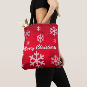 Bolsa Tote Feliz Natal Textured vermelho com flocos de neve