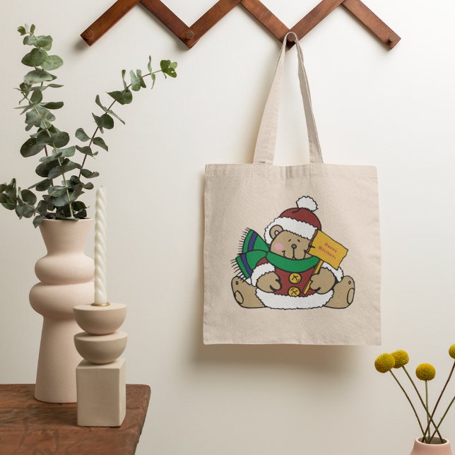 Bolsa Tote Feliz Natal Urso de Natal (Criador carregado)