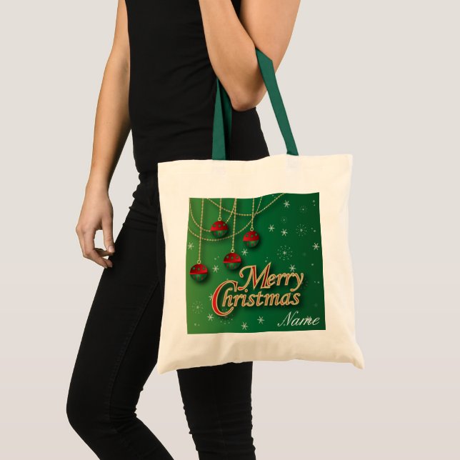 Bolsa Tote Feliz Natal verde-claro (Frente (produto))