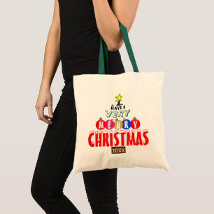Bolsa Tote Feliz Natal Vermelho Azul Cor-de-rosa Dourado