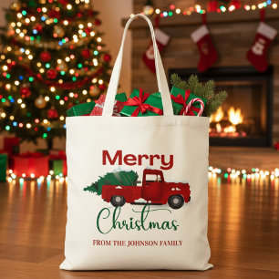 Bolsa Tote Feliz Natal Vintage Red Truck em Neve Personalizad