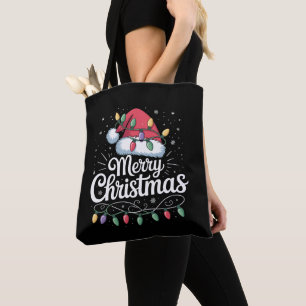 Bolsa Tote Feliz Natal Xmas Lights Santa Hat Família