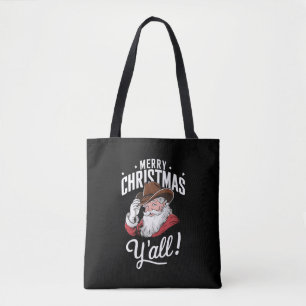 Bolsa Tote Feliz Natal Y'all Country Cowboy Papai Noel