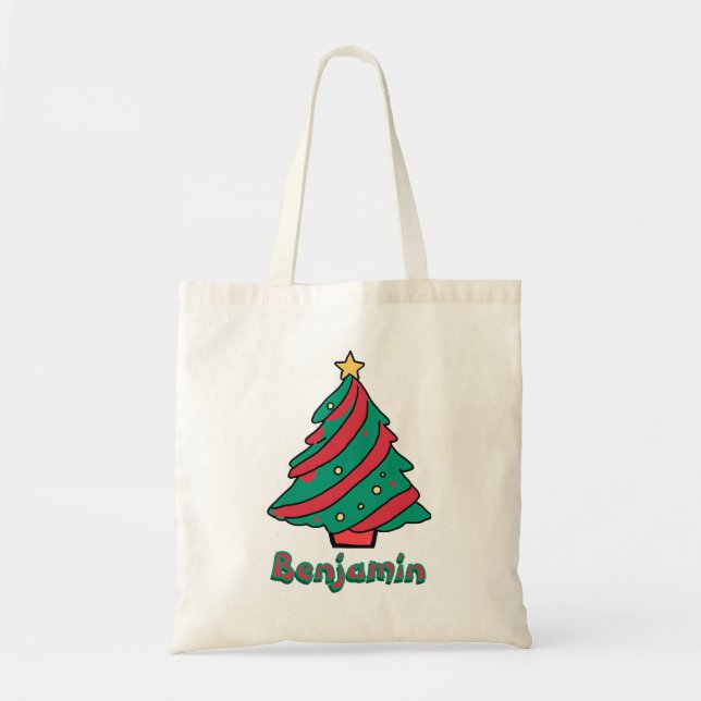 Bolsa Tote Feliz nome da árvore de Natal (Frente)