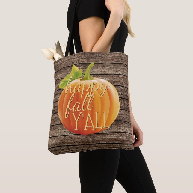 Bolsa Tote Feliz Outono para Todos Padrão de Abóbora Laranja  (Close Up)