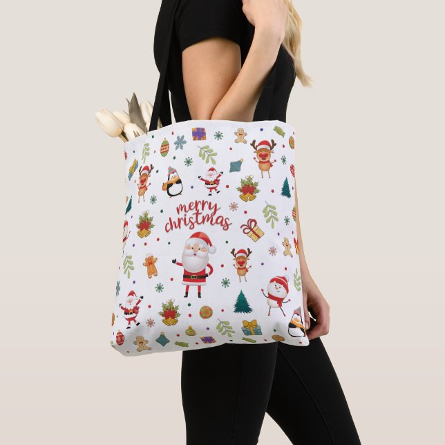 Bolsa Tote Feliz Padrão de Natal (Close Up)