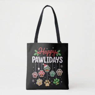 Bolsa Tote Feliz Pawlidays Natal Divertido Cão Pata Natal Cãe