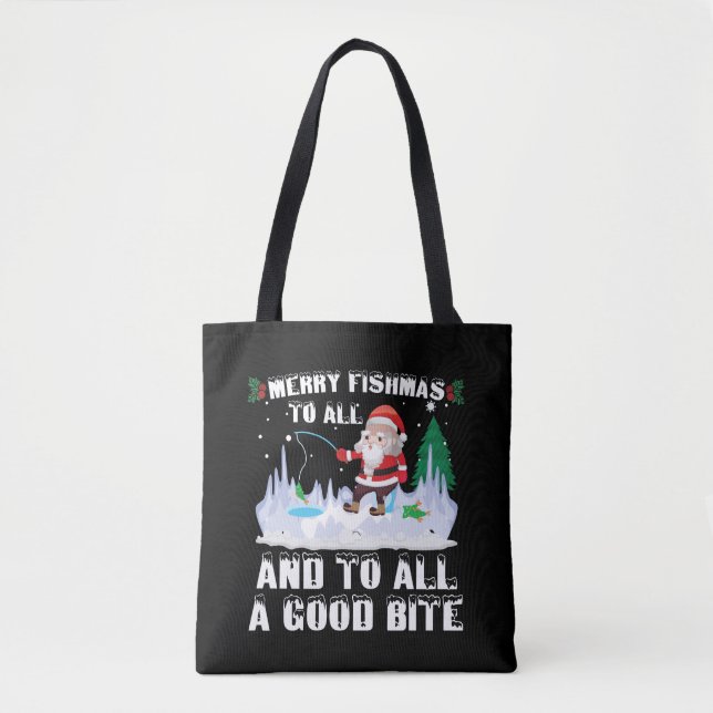 Bolsa Tote Feliz Peixe Engraçado Pesca Pescador Xmas (Frente)