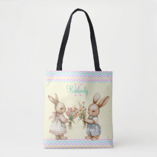 Bolsa Tote Feliz Primavera! Coelho de Garota com Flores