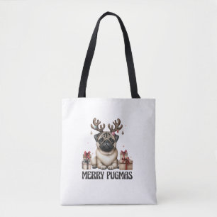 Bolsa Tote Feliz Pugmas Feliz Natal Cachorro Engraçado