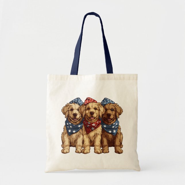 Bolsa Tote Feliz Quarto De Julho Cachorros De Retriever Ouros (Frente)