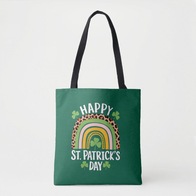 Bolsa Tote Feliz Rua de São Patrício, Rainbow Shamrock (Frente)