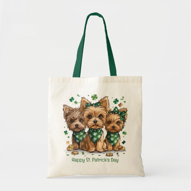 Bolsa Tote Feliz Rua. Dia de Patrick Yorkshire Terrier Dogs (Frente)