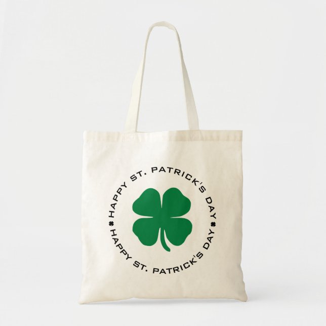 Bolsa Tote Feliz Rua do Dia de Patrick Shamrock Lucky Charm (Frente)