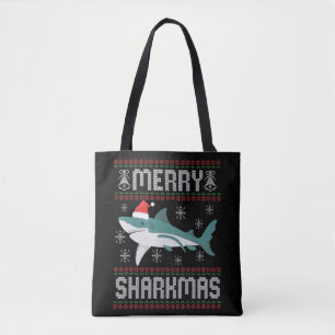 Bolsa Tote Feliz Sharkmas Engraçado Tubarão de Natal Feio