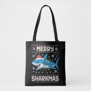 Bolsa Tote Feliz Sharkmas Papai Noel Luzes Feias de Natal Xma