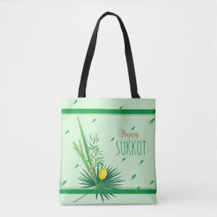 Bolsa Tote Feliz Sukkot Lulav e Etrog Watercolor Padrão