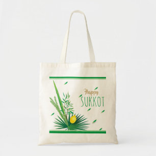 Bolsa Tote Feliz Sukkot Lulav e Etrog Watercolor Patterno