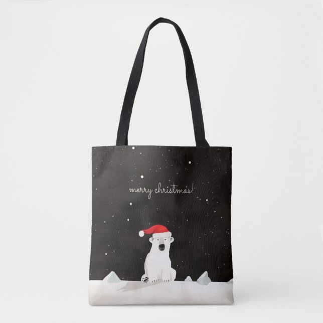 Bolsa Tote Feliz Urso Polar de Natal! (Frente)