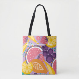 Bolsa Tote Feliz verão fruta colorida padrão roxo