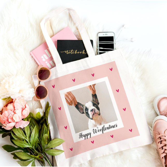 Bolsa Tote Feliz Wooflentines Com Foto De Cachorro | Vermelho (Criador carregado)
