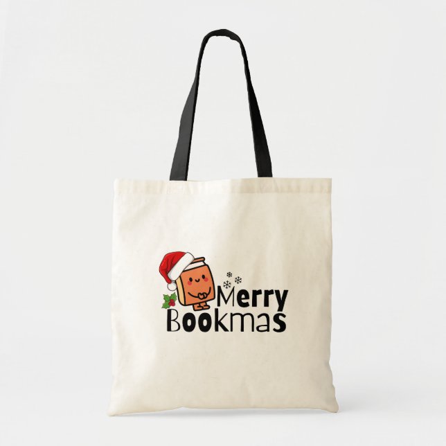 Bolsa Tote Felizes Bookmas Engraçado Presente de Natal no Liv (Frente)