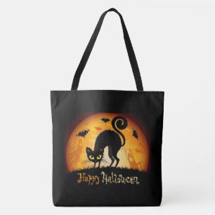 Bolsa Tote Felizes Gatos Negros e Morcegos do Dia das Bruxas
