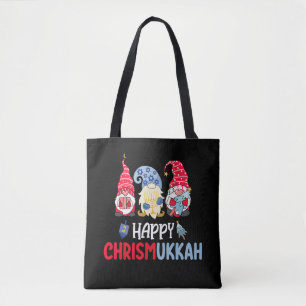 Bolsa Tote Felizes Gnomos do Chrismukkah Hanukkah Natal Feliz