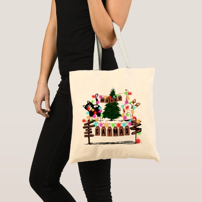 Bolsa Tote FELIZES, presentes de Natal para gatos bonitos, ga (Frente (produto))