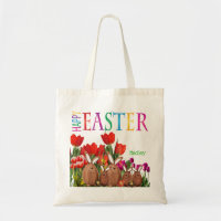 Felz pascoa Bunnies com Tulipas
