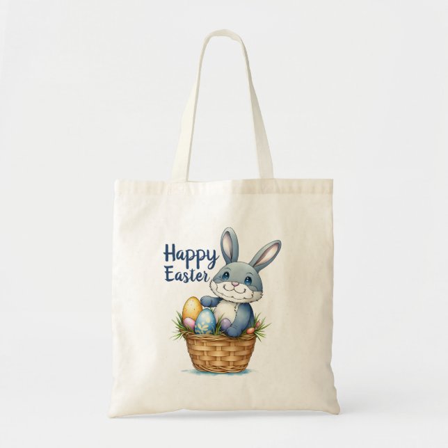 Bolsa Tote Felz pascoa, Coelhinho Na Cesta De Ovos (Frente)