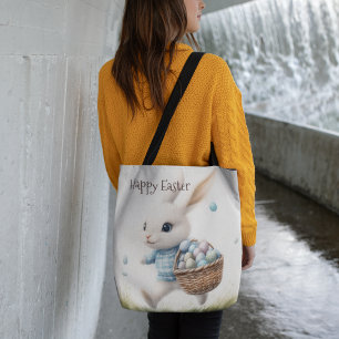 Bolsa Tote Felz pascoa, coelho da Páscoa andando com ovos