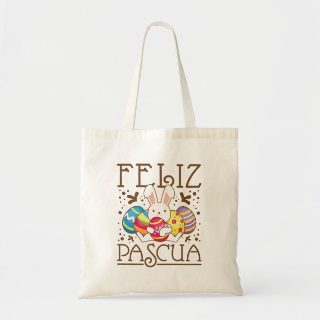 Bolsa Tote Felz pascoa Feliz Pascua espanhol (Frente)