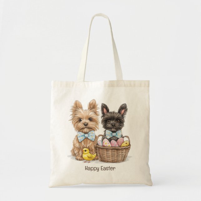 Bolsa Tote Felz pascoa Yorkshire Terrier Dogs (Frente)
