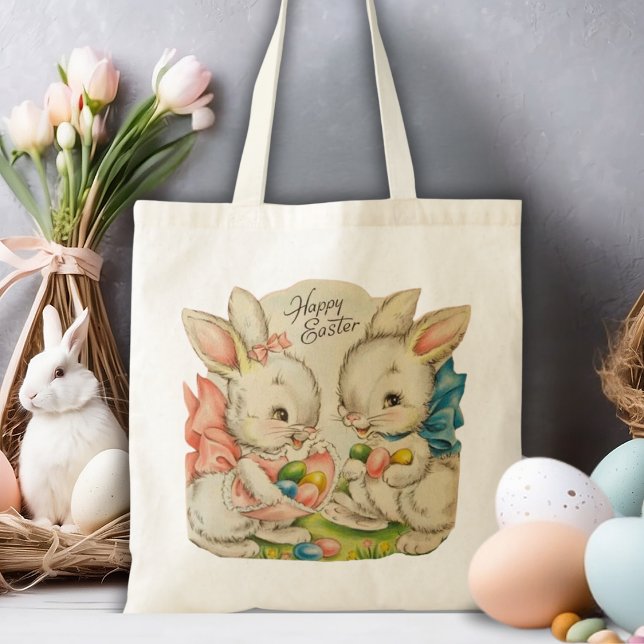 Bolsa Tote Felzs pascoa Retro-Cute Bunnies Vintage (Vintage Retro Cute Happy Easter Bunnies Tote Bag)